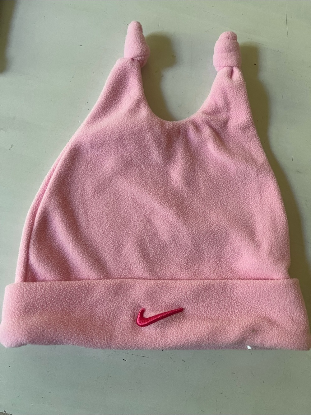 Nike Pink Knotted Top Kids Fleece Beanie with Embroidered Swoosh